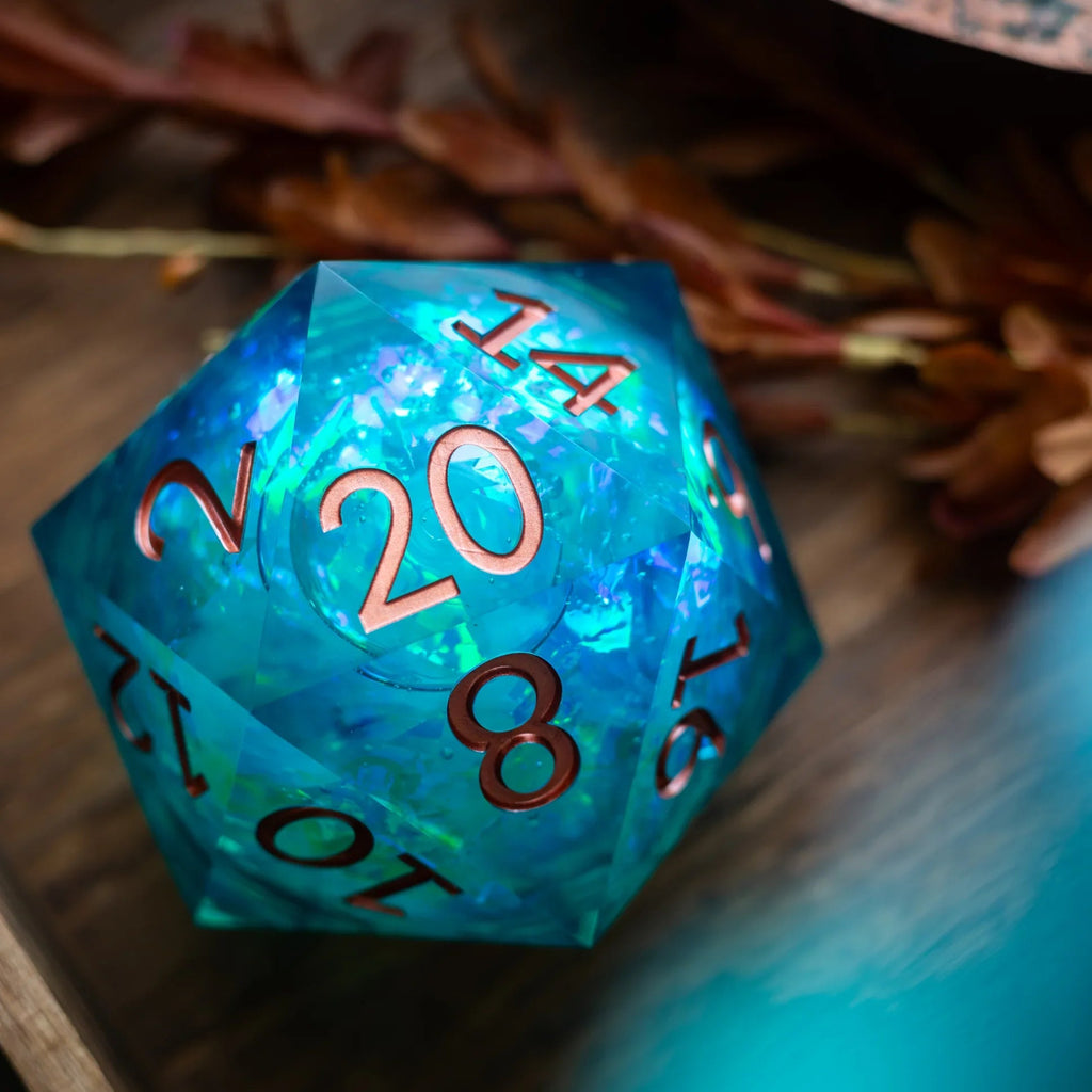 Massive Sea Green Teal Liquid Core 95MM Chonk Handmade Resin Dice And Box
